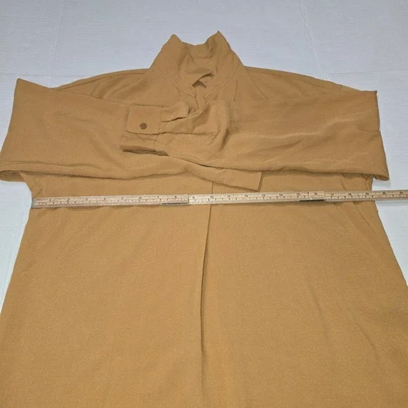 Uniqlo Rayon Skipper Collar Blouse Mustard Yellow Relaxed Fit XS Career Office - Picture 7 of 11